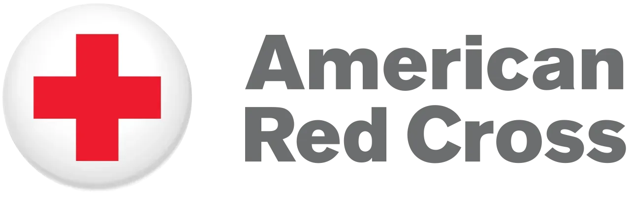 American Red Cross logo with red cross symbol and gray text on white background